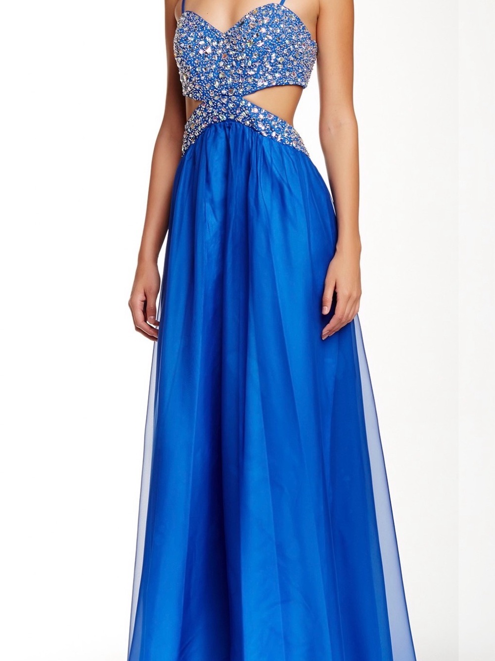 Beaded Royal Blue Cutout Dress